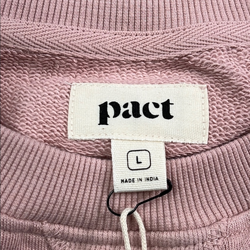 NEW Pact L 100% Organic Cotton Women Pink Pale Mauve Downtime Crew Neck Sweater - Picture 6 of 13
